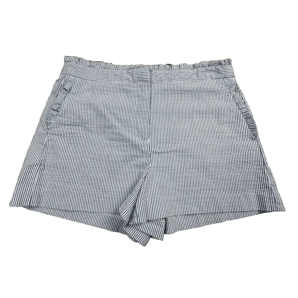 J. CREW Striped Seersucker Ruffled Shorts Size 12 Preppy Coastal Nautical Beachy